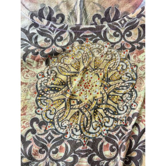 Cal Style USA XL Vintage Y2K Boho Rhinestone Embellished Long Sleeve‎ Top USA - Picture 5 of 6